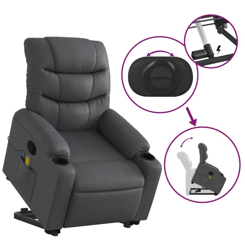 vidaXL Stand up Massage Recliner Chair Grey Faux Leather