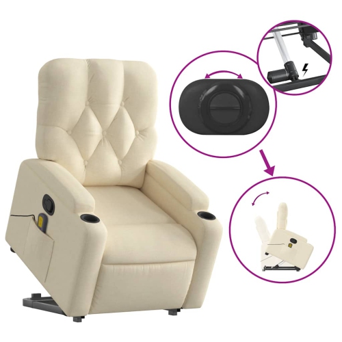 vidaXL Stand up Massage Recliner Chair Cream Fabric