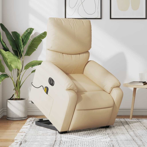 vidaXL Electric Stand up Massage Recliner Chair Cream Fabric
