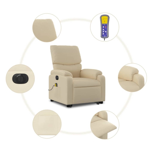 vidaXL Electric Stand up Massage Recliner Chair Cream Fabric