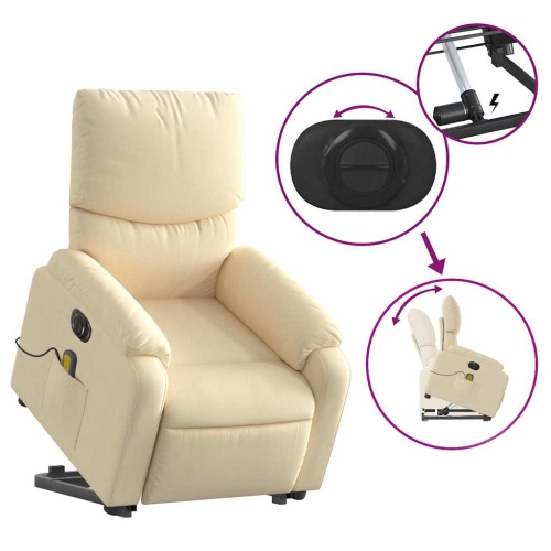 vidaXL Electric Stand up Massage Recliner Chair Cream Fabric