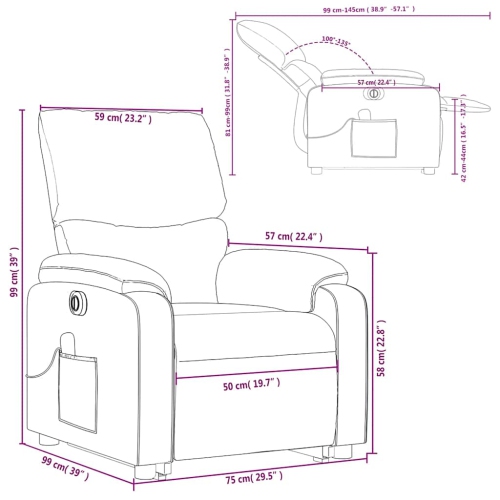 vidaXL Electric Stand up Massage Recliner Chair Cream Fabric