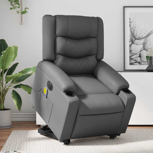 vidaXL Electric Stand up Massage Recliner Chair Grey Faux Leather