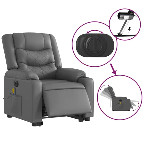 vidaXL Electric Stand up Massage Recliner Chair Grey Faux Leather