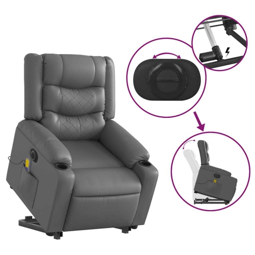 vidaXL Electric Stand up Massage Recliner Chair Grey Faux Leather