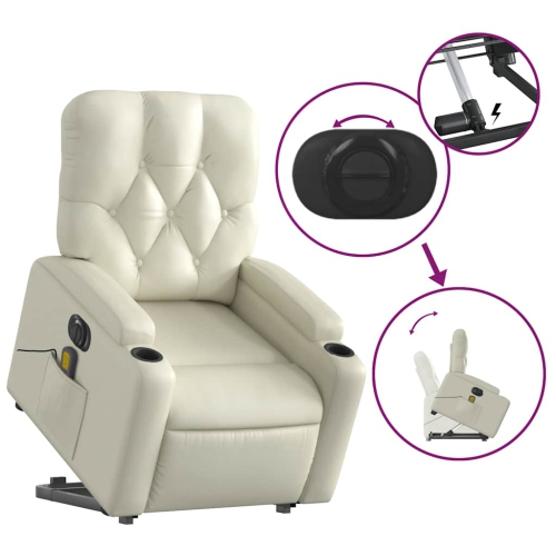 vidaXL Electric Stand up Massage Recliner Chair Cream Faux Leather