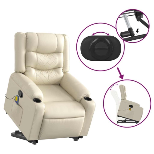 vidaXL Stand up Massage Recliner Chair Cream Faux Leather