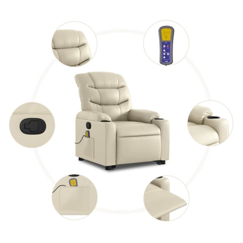 vidaXL Stand up Massage Recliner Chair Cream Faux Leather