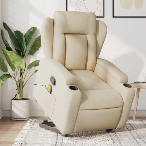 Fauteuil de massage inclinable en tissu crème VidaXL