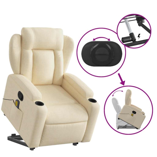 Fauteuil de massage inclinable en tissu crème VidaXL
