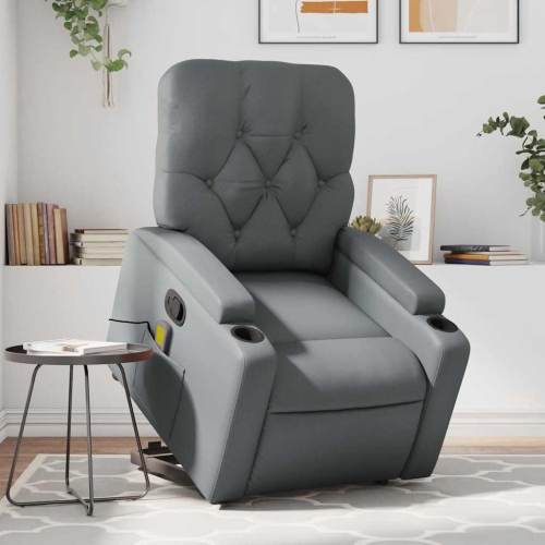 vidaXL Stand up Massage Recliner Chair Grey Faux Leather