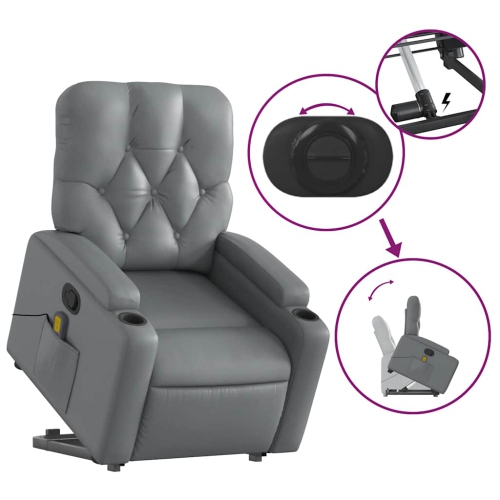vidaXL Stand up Massage Recliner Chair Grey Faux Leather