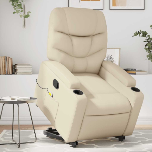 vidaXL Stand up Massage Recliner Chair Cream Faux Leather