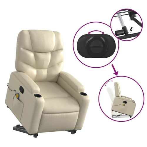 vidaXL Stand up Massage Recliner Chair Cream Faux Leather