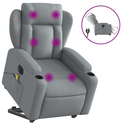 VIDAXL  Electric Stand Up Massage Recliner Chair Light Fabric In Grey