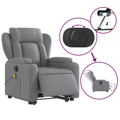 vidaXL Electric Stand up Massage Recliner Chair Light Grey Fabric