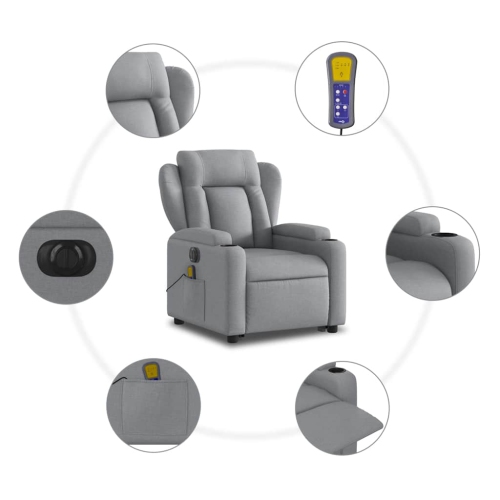 vidaXL Electric Stand up Massage Recliner Chair Light Grey Fabric