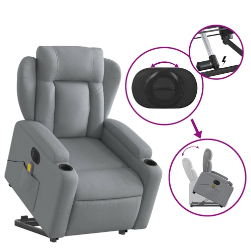 vidaXL Electric Stand up Massage Recliner Chair Light Grey Fabric