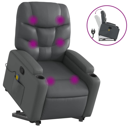 vidaXL Stand up Massage Recliner Chair Grey Faux Leather