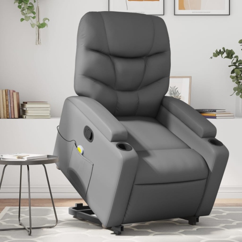 vidaXL Stand up Massage Recliner Chair Grey Faux Leather