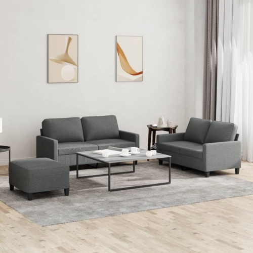 vidaXL 3 Piece Sofa Set with Cushions Dark Grey Fabric