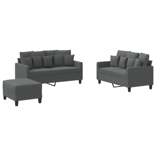 VIDAXL  3 Piece Sofa Set With Cushions Dark Fabric In Grey
