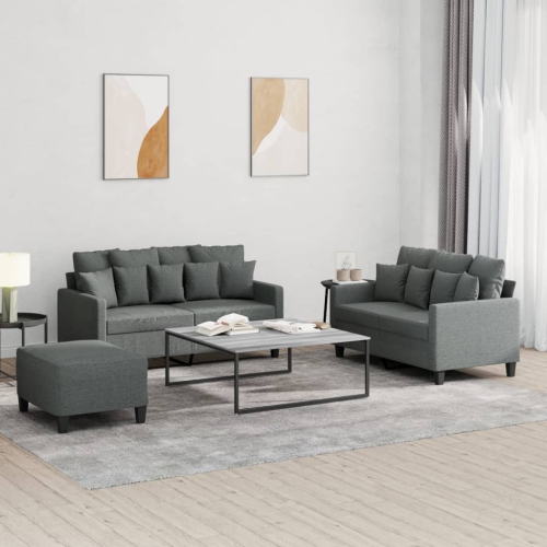 vidaXL 3 Piece Sofa Set with Cushions Dark Grey Fabric