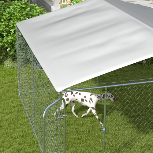 PawHut Dog Kennel Outdoor Run Fence with Roof, Steel Lock, Mesh Sidewalls for Backyard & Patio, 15.1' x 15.1' x 7.5'