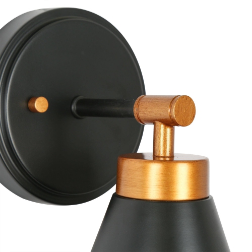 Modern Bathroom Cone Wall Sconce Light, 1-Light Black and Antique Gold Bedroom Wall Light with Metal Shade