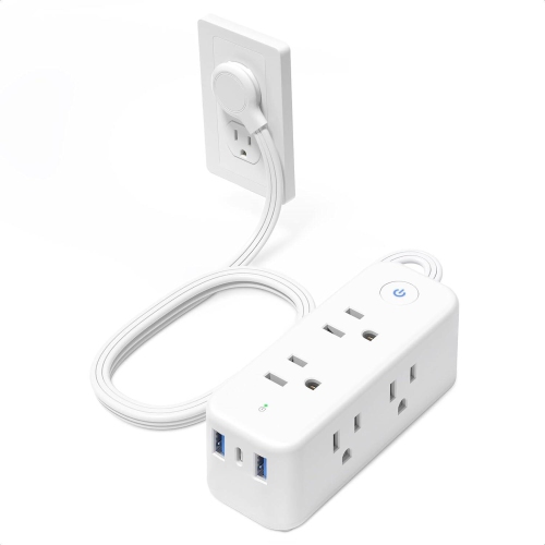 Barre d'alimentation ultramince à fiche plate USB-C, rallonge plate, parasurtenseur intérieur 15&nbsp;pi, 6 prises multiples, 3 ports USB pour les