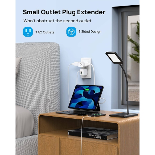 2 Pack Multi Plug Outlet Extender, 3-Sided Multiple Travel Adapter, Wall Outlet Splitter with 3 Way Plug, Mini Wall Tap Electrical Expander Spaced