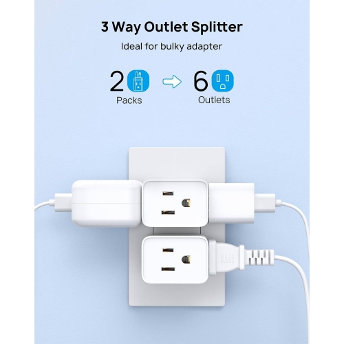 2 Pack Multi Plug Outlet Extender, 3-Sided Multiple Travel Adapter, Wall Outlet Splitter with 3 Way Plug, Mini Wall Tap Electrical Expander Spaced