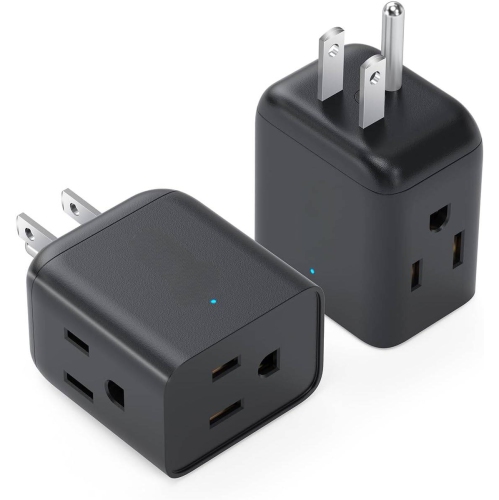 2 Pack Multi Plug Outlet Extender, 3-Sided Multiple Electrical Expander, Wall Outlet Splitter with 3 Way Plug, Mini Travel Adapter Spaced for Home