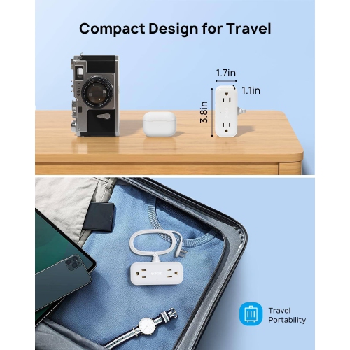 Ultra-Thin Flat Plug Power Bar, 4 USB Ports 4 Multi Outlets, USB C Flat Extension Cord Indoor 5ft, Cruise Ship Travel Essentials, Small Desktop Power