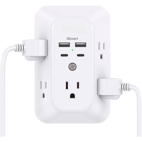 Parasurtenseur à 5 prises avec 4 ports de chargement USB, chargeur mural USB, prise multiprise, prise 1800&nbsp;J à 3 côtés, adaptateur de prise mura