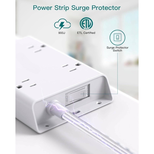 Surge Protector Power Bar, 4 Widely Outlets Desk Charging Station, 5 ft Flat Plug Extension Cord with 4 USB Wall Charger(2 USB C Port) for Home Office
