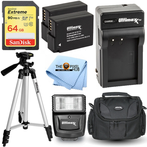 Ensemble d'accessoires de batterie 2x BLC12 64&nbsp;Go pour Panasonic FZ200 FZ1000 DMC-GH2 G7 GX8