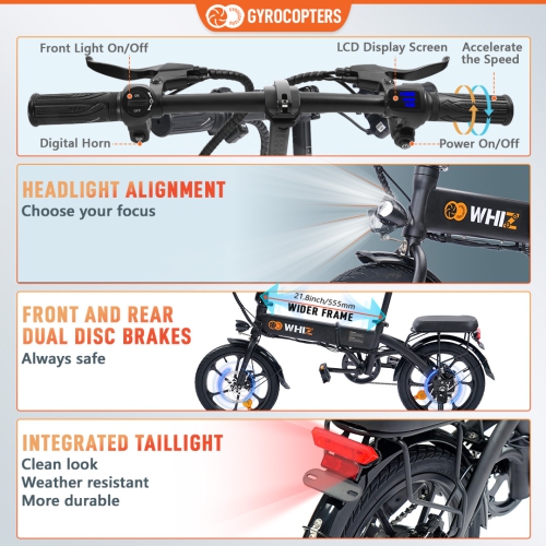 Remis à neuf vélo électrique pliable Whiz de Gyrocopters | compact pliable à 3 niveaux pour vélo électrique | moteur 350W | vitesse jusqu'à 25kmh