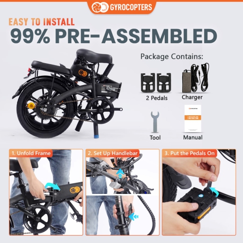 Remis à neuf vélo électrique pliable Whiz de Gyrocopters | compact pliable à 3 niveaux pour vélo électrique | moteur 350W | vitesse jusqu'à 25kmh