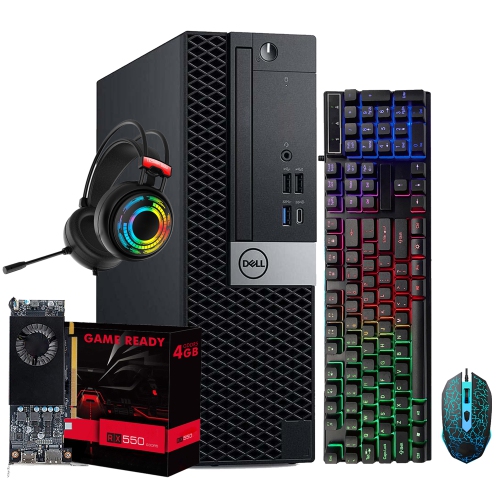 Refurbished - Dell Gaming PC OptiPlex SFF Computer Combo | Intel i7 Hexa-Core CPU | 16GB DDR4 RAM | 512GB NVMe SSD | AMD RX 550 4GB | Gaming Headset