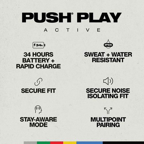 Écouteurs boutons 100 % sans fil à isolation sonore Push Play Active de Skullcandy - Noir