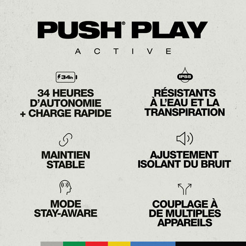 Écouteurs boutons 100 % sans fil à isolation sonore Push Play Active de Skullcandy - Noir