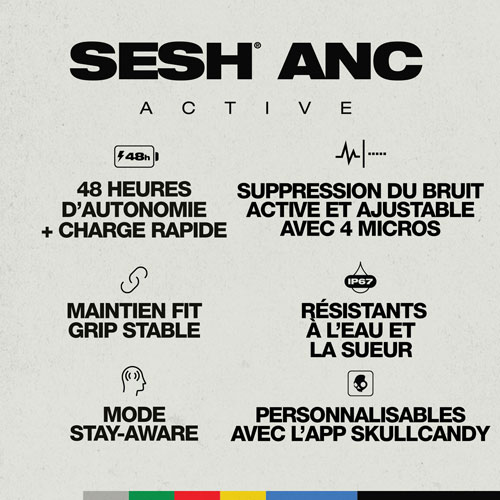 Écouteurs boutons 100 % sans fil à suppression du bruit Sesh ANC Active de Skullcandy - Noir