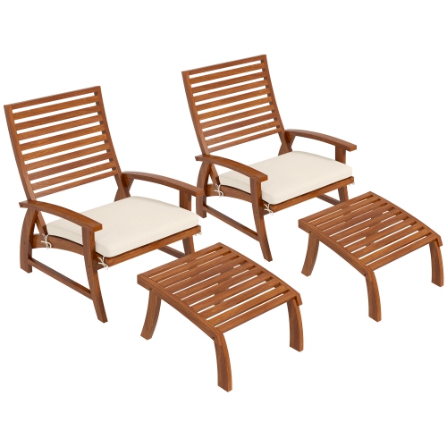 Chaises de patio Outsunny de 4 pièces avec poufs et coussins de siège, ensemble de patio en bois d'acacia pour le jardin, le porche, le balcon, la te