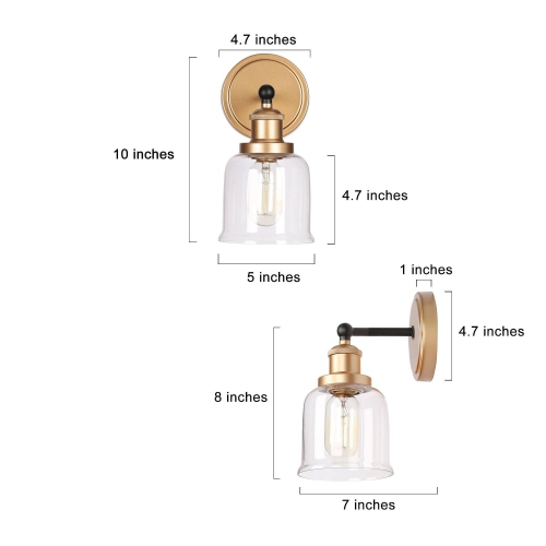 Transitional Bell Bathroom Wall Sconce Light, 1-Light Modern Black and Brass Wall Light with Clear Glass Shade
