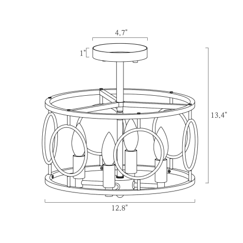 Modern Farmhouse Semi-Flush Mount, 12.8 in. 4-Light Black and Gold Drum Ceiling Light