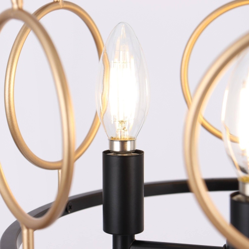 Modern Farmhouse Semi-Flush Mount, 12.8 in. 4-Light Black and Gold Drum Ceiling Light