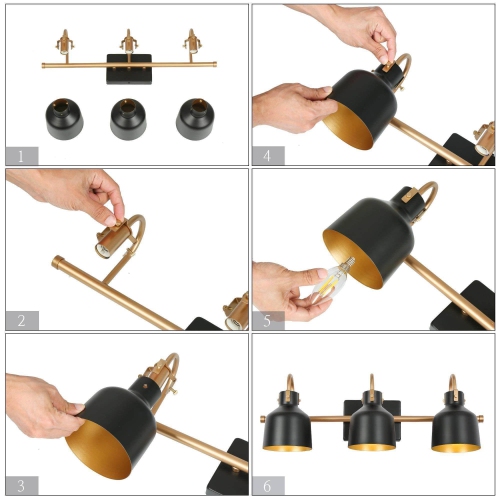 Modern Bathroom Vanity Light, 22.5 in. 3-Light Farmhouse Black and Gold Bell Cylinder Wall Sconce Light