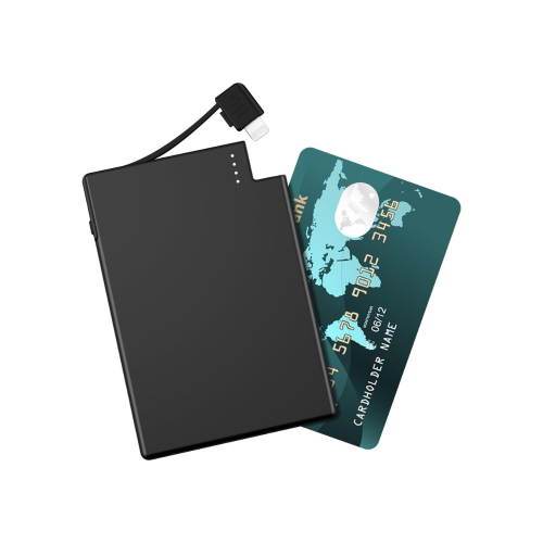 Chargeur portatif mince ExtraCredit de TechLok | taille carte de crédit chargeur portable pour iPhone | recharge rapide avec câble Lightning intégré