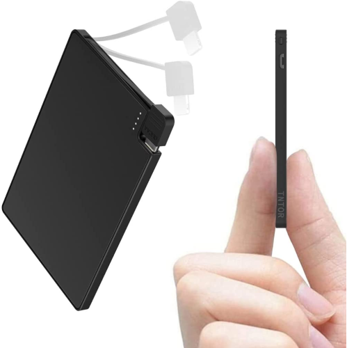 Chargeur portatif mince ExtraCredit de TechLok | taille carte de crédit chargeur portable pour iPhone | recharge rapide avec câble Lightning intégré